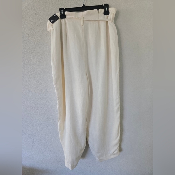 $89 Express Pants Women 16 Nude Linen Blend High Waist Pleated Ankle New - Picture 13 of 16
